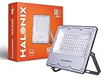 Halonix Aluminium 50W Waterproof Outdoor led Flood Light|Halogen Light, Focus Light for Garage, Parking, Shop -(Cool White)-Pack of 1|Short Circuit & Surge Protection.