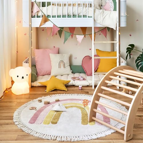 Tapis de chambre d'enfant doux à pompons avec envers antidérapant - 4
