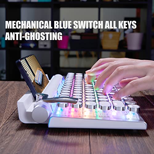 7Keys Retro Typewriter Keyboard, Electric Typewriter Vintage With Upgraded Mechanical Classical, Punk Round Keys For Desktop Pc/Laptop Mac/Phone(White) #TOP2