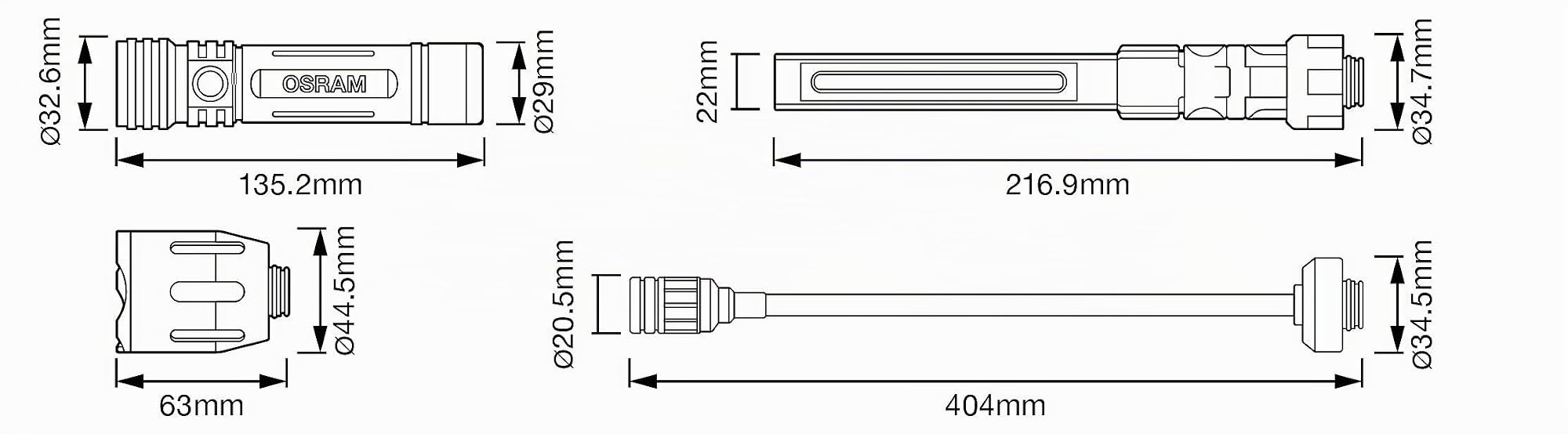 OSRAM LEDinspect 3-IN-1 INSPECTION LIGHT KIT, Kit polyvalent 3 en 1; lampe torche, col de cygne flexible et lampe d'inspection ; quatre modes d'éclairage ; base avec poignée magnétique