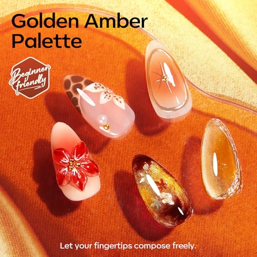 Image of modelones 32 PCS Fall Gel Nail Polish Kit, 28 Colors Cat Eye Glitter Brown Red Orange Gel Polish with Base Coat, Glitter & Glossy & Matte Top Coat Soak Off LED Nail Art Kit Salon at Home