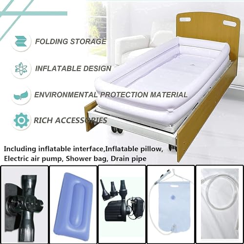 Vasca da bagno gonfiabile per pazienti costretti a letto, sistema doccia portatile con sacca d'acqua e pompa elettrica, aiuto per il bagno per anziani disabili adulti