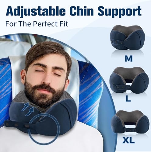 Image of Cirorld Neck Pillow for Traveling, Travel Pillows for Airplanes,100% Pure Memory Foam Travel Neck Pillow, Adjustable Flight Pillow, Portable Plane Accessories with Eye Mask, Earplugs, Carry Bag