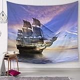 Wandteppich Wandbehang,Segelboot Drucken Im Querformat Wandbehänge Für Schlafzimmer Wohnzimmer Wohnheim Raumteiler Schlafzimmer Picknick Mat Tischdecke Strandtuch Bunte Wand Dekoration Kunst, 150 *