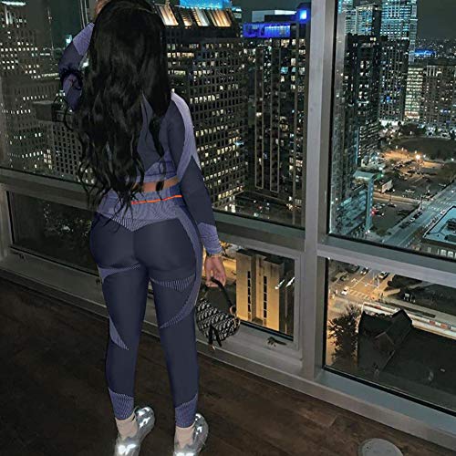 Women's 2 Piece Tracksuit Workout Outfits Stretch Leggings Long Sleeve Crop Top Yoga Activewear Set Jumpsuits Grey S