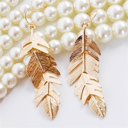 coadipress Bohemian Leaf Earrings for Women Simple Fashion Handmade Boho Long Hanging Gold Silver Rose Gold Tone Feather Dangle Drop Statement Earrings Jewelry Gifts3