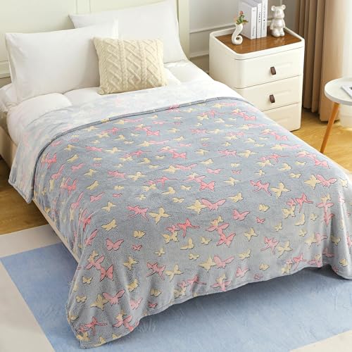 Image of Story@Home Glow in the Dark Blankets for Kids | Kids Cooling Quilt | Kids Blanket 0-15 Years (200x15 cm) Soft Fleece Blanket |Cozy All-Season Radium Blanket for Boys & Girls - Butterfly