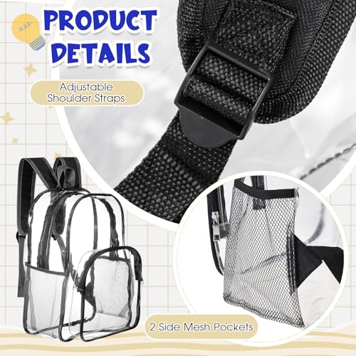 Image of Amylove 60 Pcs Clear Backpack bulk for Stadium Events Heavy Duty PVC Transparent Bookbag for College Workplace Security (15 Inches,Black)