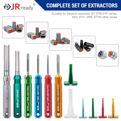 Image of JRready ST5257-PRO Deutsch Connector Tool Kit for 4#8#16#12#20# Solid /Stamped Contacts 6-22 AWG, with Plastic DRK-RT1 Pin Removal Tool for Deutsch DT,DTM,DTP,DTV,HD Series Connector Release Tool