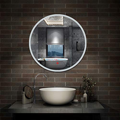 Xinyang 600x600 Round Bathroom Mirror with LED Lights,Anti-fog,Touch Sensor,Cool White Light,Wall Mounted,IP44-1.5cm