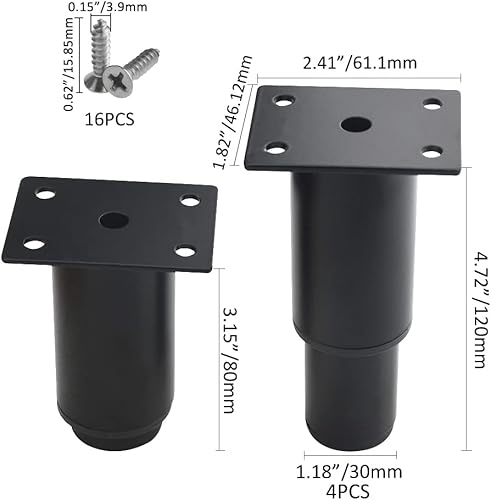 Miniatura 5 de XINMEIWEN Paquete de 8 patas ajustables de metal para muebles, patas de gabinete de 3 a 4.7 pulgadas, patas de soporte de listones de marco central