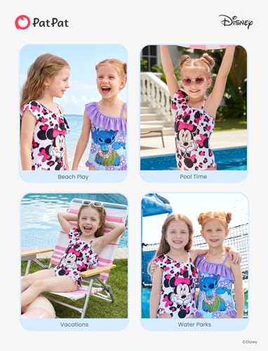 Image of Disney Stitch Frozen Marvel Minnie Mouse Girls Swimsuits Ruffle One Piece Bathing Suits UPF 50 Swimwear Quick Dry Size 2-13Y