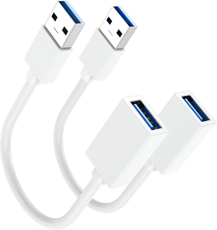 Short USB Extension Cable 6 inch 2-Pack White, 5Gbps USB 3.0 Extender Cable | Male to Female Data Transfer Cord Compatible with Flash Drive, Hard Drive, Mouse, Keyboard, Printer, Camera, Laptop