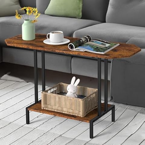 NOVIMANGO Rustic Coffee Table 2-Tier Wood Tea Table Coffee Tables for Living Room Industrial Rectangle Coffee Table for Large or Small Spaces Center Table with Storage Shelf, Brown Cover