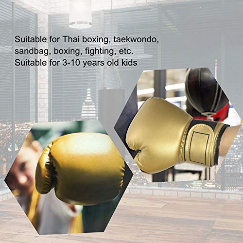 1 Pair Boxing Gloves for Boys PU Taekwondo Gloves Professional Fighting Teenager Boxing Training Gloves Thickened Punching Sparring Training Mitts for Youth Kickboxing Muay Thai (Gold) - Image 3