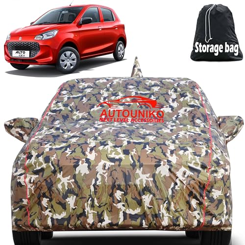 Image of 100% Waterproof Triple Stiched Full Body Car Cover for Maruti Suzuki Alto K10 with Mirror and Antena Pocket with Soft Cotton Inside(Full Buttom Elastic) (Army)