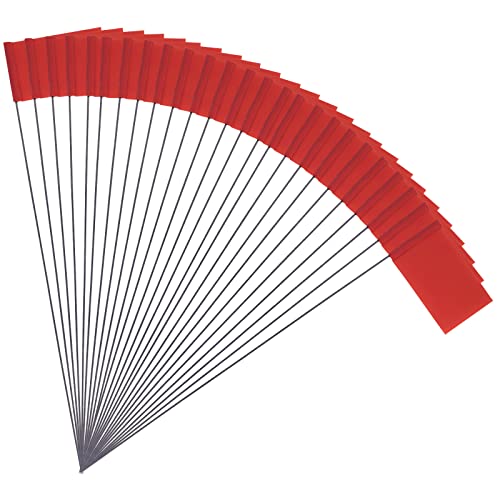 50 Stück 5,1x7,6cm Markierungsfahnen mit Stahlmast Vinyl Stake Flag für Garten Industrie Unterirdische Versorgungsunternehmen Landschaftsgestaltung Vermessung Haustiergrenze (Rot)