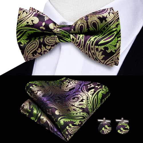Image of Dubulle Suspender and Bow Tie for Men Paisley Solid Mens Suit Braces Pretied Bowtie and Handkerchief Cufflinks Formal Wedding