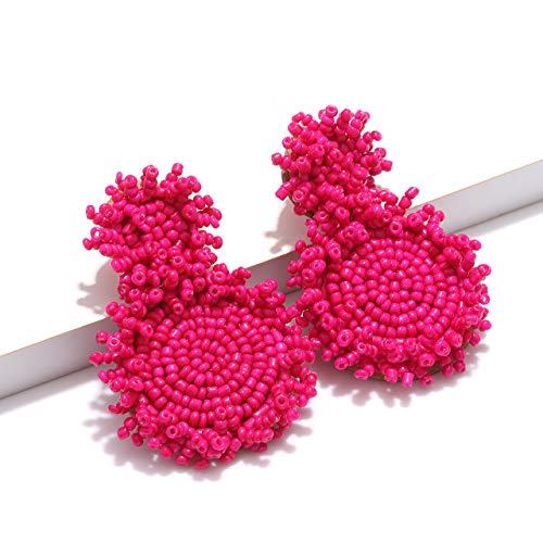 GLBCC Statement Drop Earrings for Women - Bohemian Beaded Round Dangle Earrings Idea Birthday Gifts for Mom, Wife Friend Sisters (hot pink) - Image 6