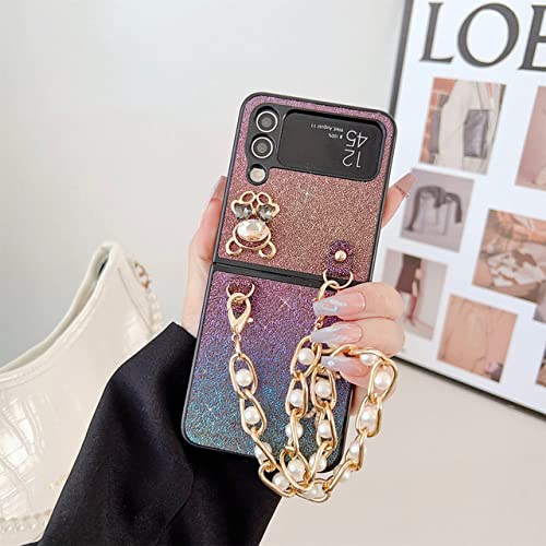 Bracelet perles pour Galaxy Z Flip 4 et étui ours diamant parfait en soirée