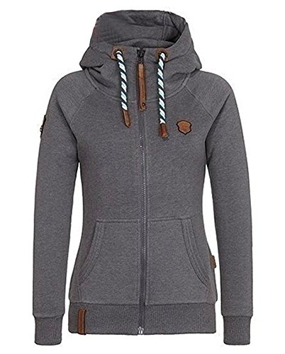 ShallGood Femmes Automne Hiver Sweats à Capuche Veste Mode Casual Manche Longue Outerwear Oblique Zipper Manteau Hoodies Zip Pulls Gris foncé EU XXL Cover