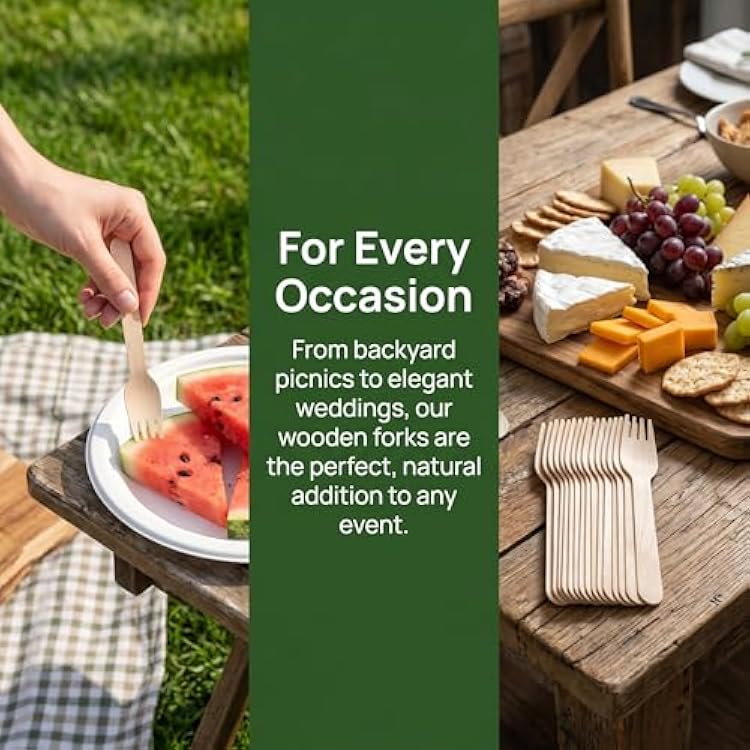 Hedume 300 Pack Disposable Wooden Forks, Biodegradable and Compostable, Party Supplies for Any Graduation, Luau, Tea Party and More