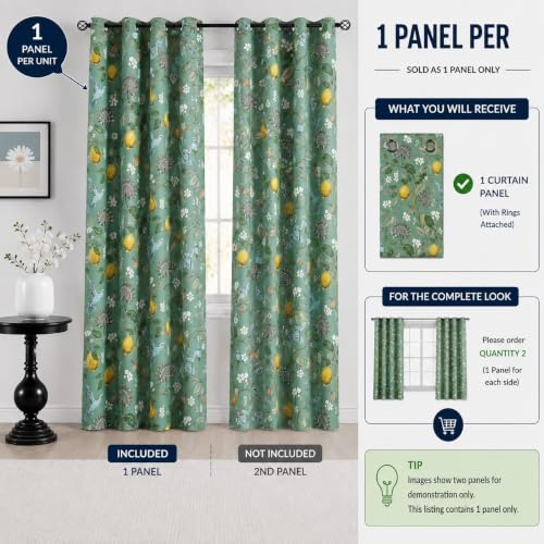 Image of BFAM Floral Print 100% Blackout Curtain with Black Linning at Back,Green Bird Print Curtains for Living Room /Bedroom Thermal Insulated Energey Saving 12 Feet Pack of 1 Curtain