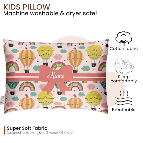 Image of Personalised Premium Baby Pillow - Super Soft Cotton Cushion for Kids (1 Month-5 Years), Cute Cartoon & Animal Prints, Neck Support, Head Shaping Pillow for Baby Sleep & Bedtime Comfort