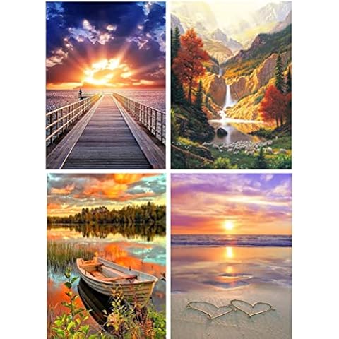 Dimoxii 4 Pack Diamond Painting Art Kits for Adults,5D DIY Crystal Creations Set, Full Gem Craft Accessories for Wall, Large Square Bead Pictures for Home Décor Cover
