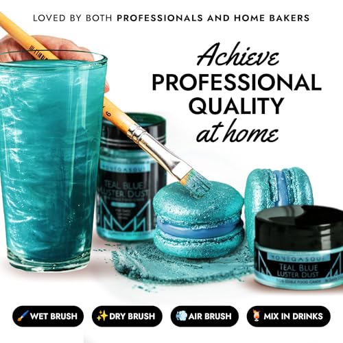 Image of MONEGASQUE Teal Blue Edible Glitter for Drinks & Cakes, Luster Dust, 7g | Beverage Shimmer Powder, for Mocktails, Cupcakes & Charcuterie, Cocktail Garnish, Food-Grade, Vegan, Sparkle Powder
