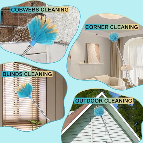 Image of Cobweb Duster with Extension Pole,Adjustable 57 inch Spider Web Brush with Pole | Medium Stiff Bristles Cobweb Duster Head ,for High Ceilings, Suitable for Ceilings, Walls, Indoor Outdoor Environments