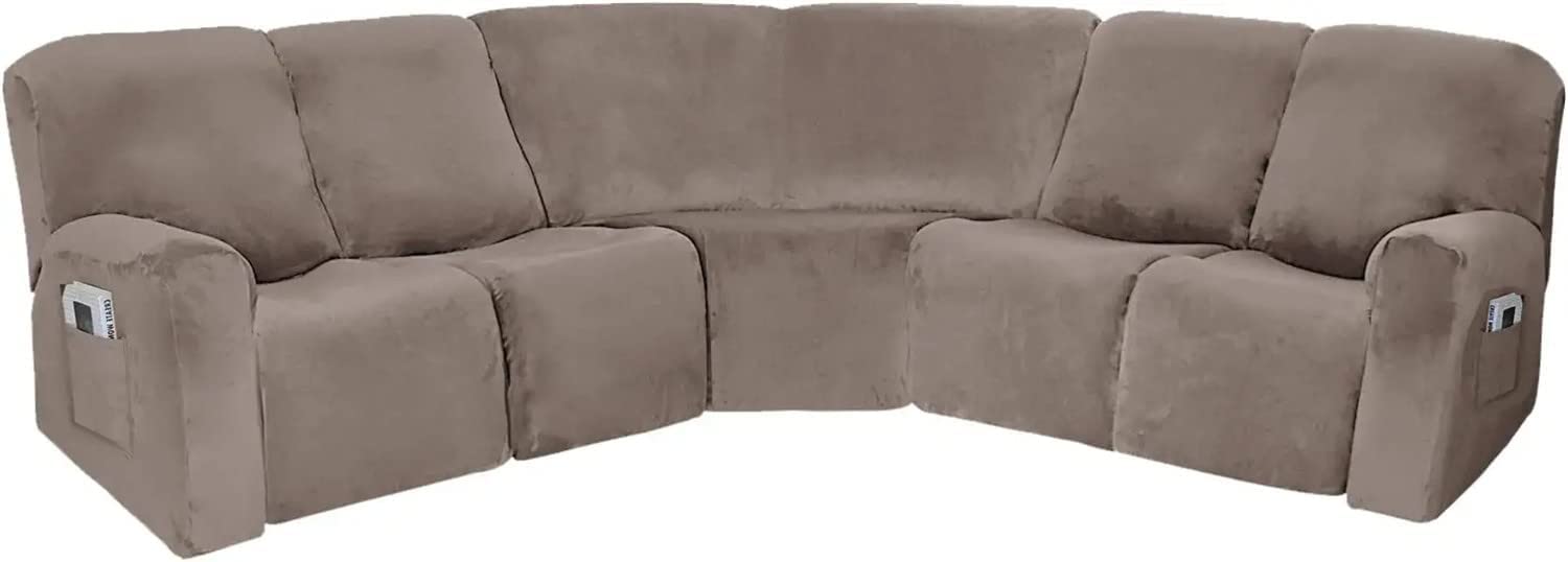 SDYdsgE sofa cover， Velvet Recliner Corner Sofa Cover 7 Piece L Shape Sectional Couch Grey Fits 5 Seats(Taupe)