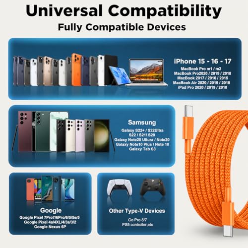 Image of mifaso 60W Type C PD-Fast Charging Cable Compatible with iPhone 17 /16 /15 / Pro Max /Pro /Plus /Air /E /Google 10 /Samsung S26 /S25 / Laptop /MacBook| 60 W USB C, MFi Certified, 1 Year Warranty (Cosmic Orange)