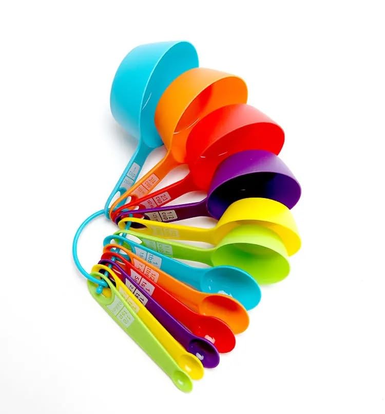12 Piece Plastic Measuring Cup & Spoon Set, Food Grade Plastic, Multipurpose Kitchen Cooking Baking Tool, Dishwasher Safe, Multicolor-picture-23