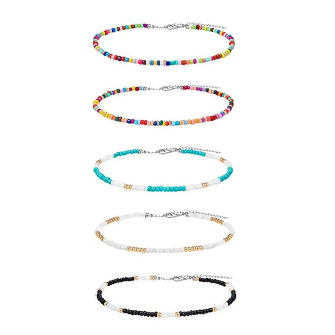 LIUJZZJ 5 Piezas Collar Gargantilla de Cuentas de Semilla Gargantilla de Cuentas Pequeño Gargantilla Boho de Colores Joyería de Cadena para Mujeres y Niñas