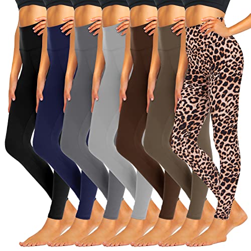 iceROSE Confezione da 7 leggings a vita alta da donna, morbidi burrosi, neri, per corsa, yoga, leggings