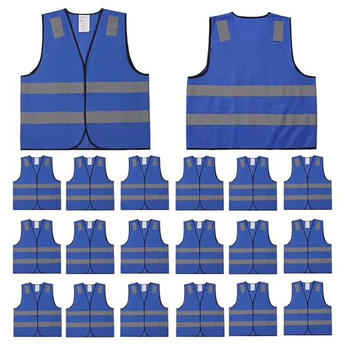 Lavori-AK Blue Safety Vests 20 Pack - Reflective High Visibility Construction ANSI Class 2 Work Vests for Men,Woman,Hi Vis Mesh and Neon Silver Strip