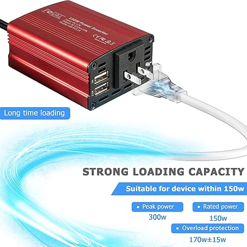 Foval UHGDCPI150 150W Car Power Inverter 12V Dc To 110V Ac Converter Vehicle Adapter Plug Outlet With 3.1A Dual Usb Car Charger thumb #4