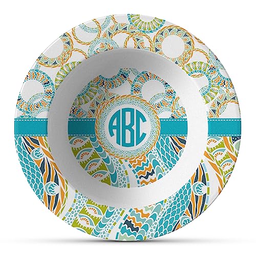 Personalized Teal Circles & Stripes Plastic Bowl - Microwave Safe - Composite Polymer