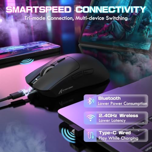 Image of ATTACK SHARK X1 Ultralight Tri Mode Wireless 40000 DPI Gaming Mouse-Black | Magnetic RGB Charging Dock,PixArt PAW3395 Pro Sensor,BT /2.4Ghz /Wired,1K Polling,Optical Micro Switch,Driver for PC Mac Gamer