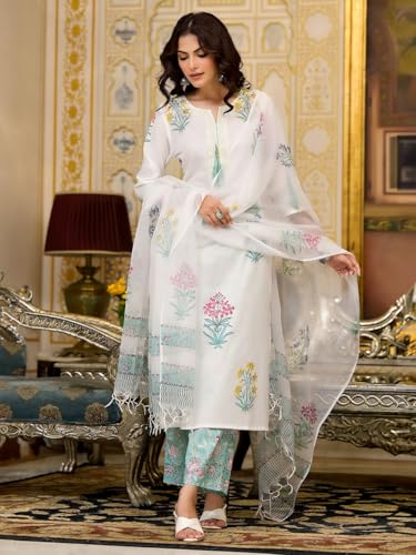 Image of ANNI Designer Women's Rayon Viscose Straight Printed Kurta with Pant & Dupatta Set | Traditional Ethnic Wear for Women | Suitable for Daily, Office & Festive Occasions
