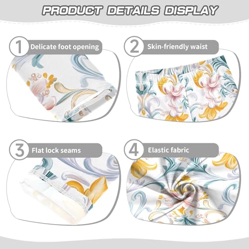 ALAZA Girls' Leggings Children's Yoga Pants Skinny Printed Dance European Yellow Flower Comfortable 4T2