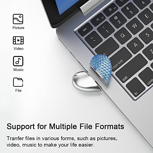 Clé USB en forme de cœur RAOYI bleu 64 Go le cadeau idéal avec son porte-clés
