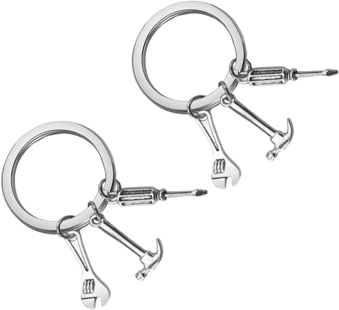 Toyvian Mini Tools Design Keychains 2pcs Metal Key Holder for Dad Gift