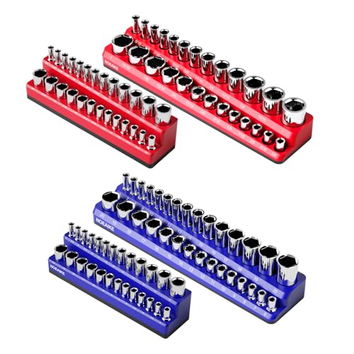 NOEAIKE Magnetic Socket Organizer, 4-Pack Metric SAE Holder...