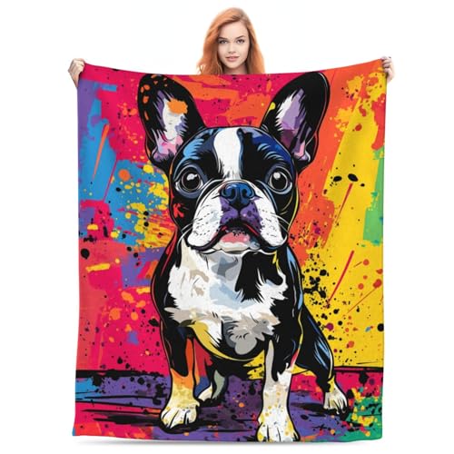 Colorful Boston Terrier Blanket Gifts for Women Girls Dog Lovers