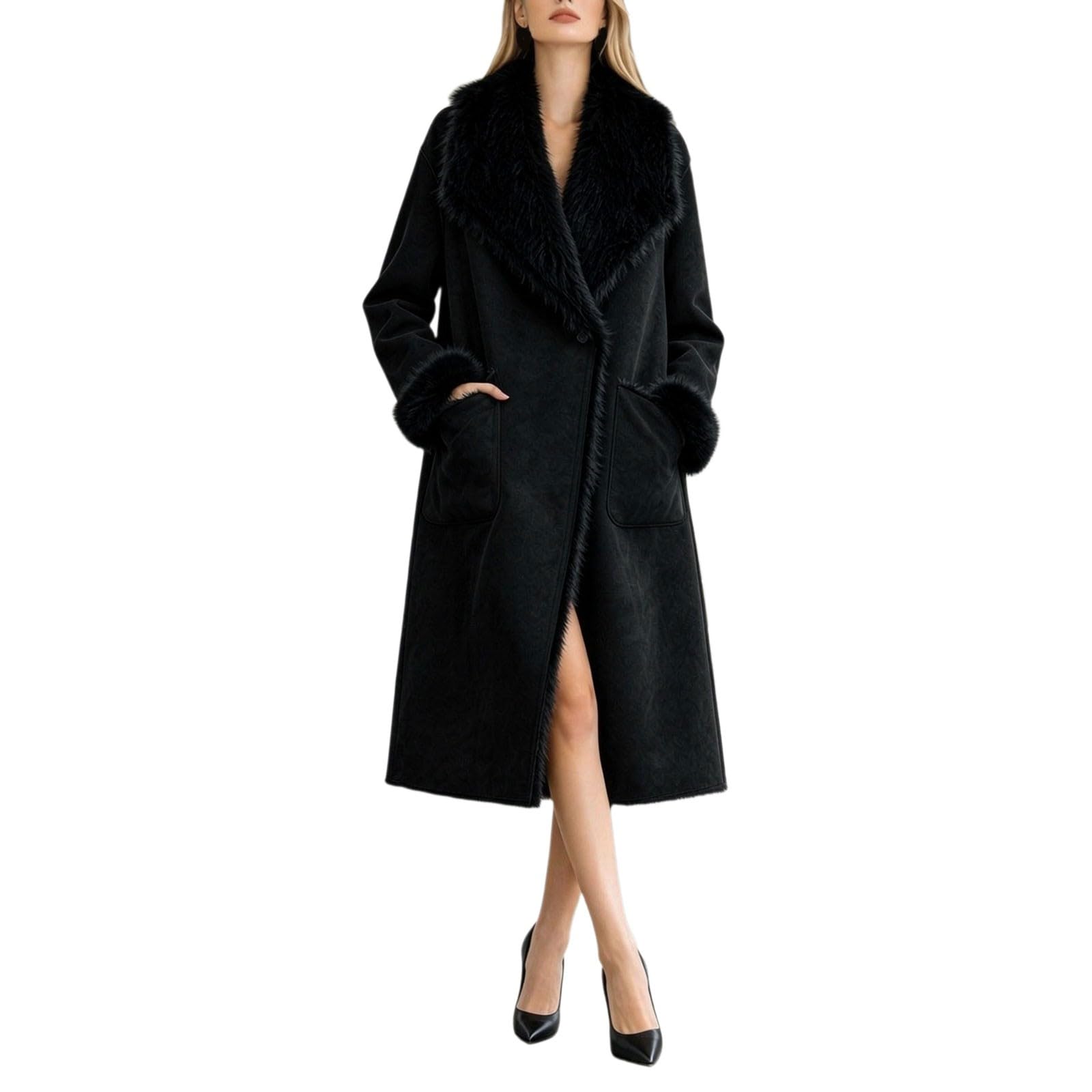 Generico Appotto Pelliccia Donna Invernale, Con Calda Imbottitura, In Pile, Cappotto Invernale, Spesso, In Pelliccia Sintetica, Con Collo Ampio E Tasche Per Autunno E Inverno