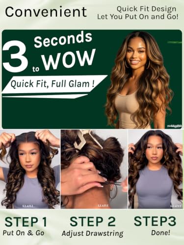 Image of KLAIYI Balayage Brown Body Wave Glueless 7x5 Lace Front Wigs Human Hair 28 inch