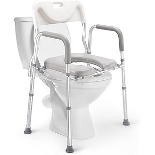 AUITOA 4-in-1 Raised Toilet Seat with Handles and Back, 300lb Medical Bedside Commode Chair, Adjustable Toilet Safety Frame, Shower Chair for Seniors, Handicap, Pregnant, with Collapsible Basin