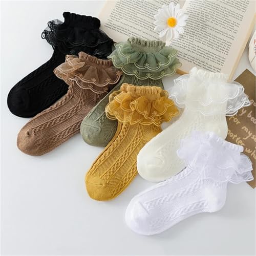 Ruffle Socks 6 Pair Summer Girls Ruffle Frilly Kids Cotton Socks(Color E,M 4-6Years)3
